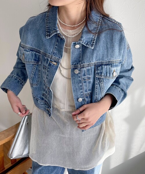 fredy emue(フレディエミュ)の「クロップド丈デニムジャケット(デニムジャケット・レディース・ネイビー/サックスブルー・38)」の9枚目の写真