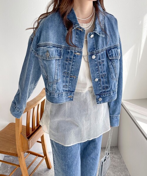 fredy emue(フレディエミュ)の「クロップド丈デニムジャケット(デニムジャケット・レディース・ネイビー/サックスブルー・38)」の11枚目の写真