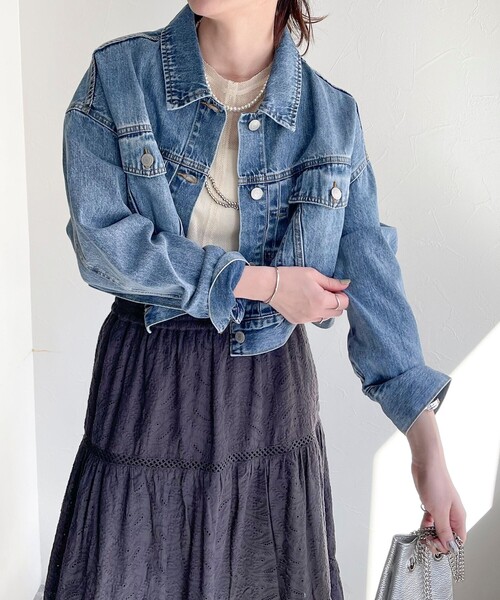 fredy emue(フレディエミュ)の「クロップド丈デニムジャケット(デニムジャケット・レディース・ネイビー/サックスブルー・38)」の19枚目の写真