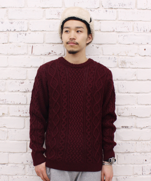 CIAOPANIC（チャオパニック）の「【Ciaopanic】AC/Wアラン柄P/O（ニット/セーター・メンズ・アイボリー/グレー/グリーン/ブルー/ネイビー/ボルドー・LARGE/MEDIUM）」の6枚目の写真