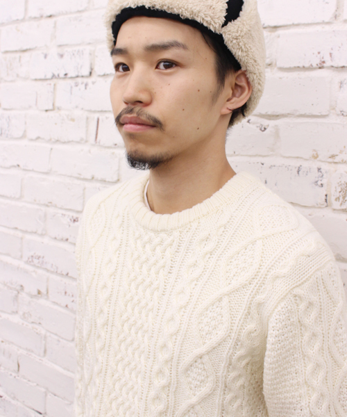 CIAOPANIC（チャオパニック）の「【Ciaopanic】AC/Wアラン柄P/O（ニット/セーター・メンズ・アイボリー/グレー/グリーン/ブルー/ネイビー/ボルドー・LARGE/MEDIUM）」の7枚目の写真