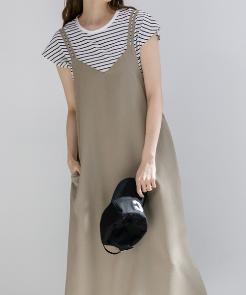 NAVY(ネイビー)の「NAVY 麻ライクキャミソールワンピース+Tシャツセット アンサブル(ワンピース・レディース・ベージュ/ブラック/カーキ・M/L/XL/S)」の8枚目の写真