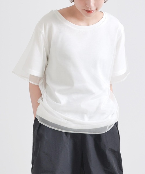 n'OrLABEL(ノアールレーベル)の「オーガンジーレイヤードトップス(Tシャツ/カットソー・レディース・グレー/オフホワイト・2/1)」の2枚目の写真