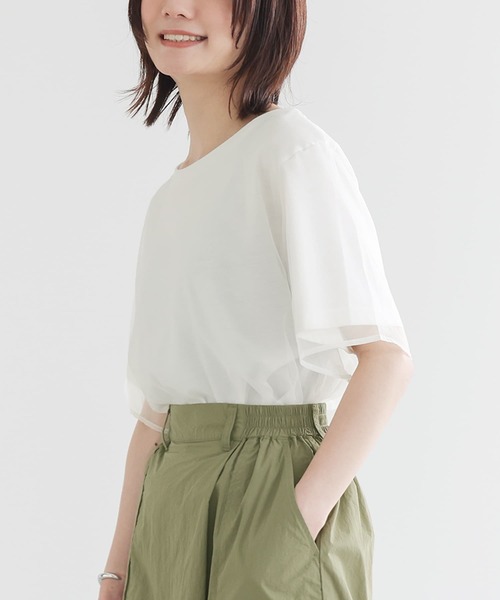 n'OrLABEL(ノアールレーベル)の「オーガンジーレイヤードトップス(Tシャツ/カットソー・レディース・グレー/オフホワイト・2/1)」の3枚目の写真
