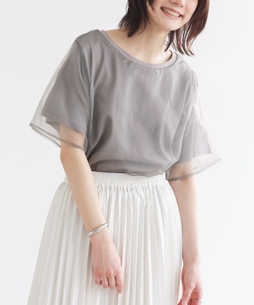 n'OrLABEL(ノアールレーベル)の「オーガンジーレイヤードトップス(Tシャツ/カットソー・レディース・グレー/オフホワイト・2/1)」の11枚目の写真
