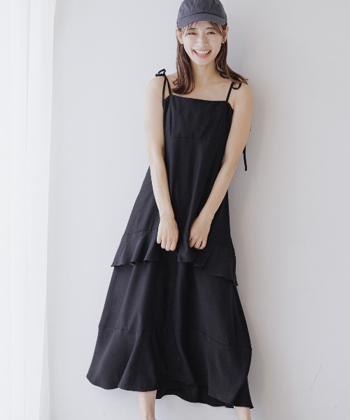 mysty woman（ミスティウーマン）の「ティアードフリルキャミワンピース　121025（ワンピース・レディース・ブラック/ブルー/ホワイト系その他・FREE）」の3枚目の写真