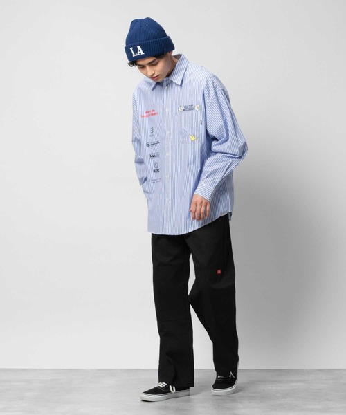 ストライププリントシャツ What it isNt）ART BY MARKGONZALES（ワットイットイズント）の