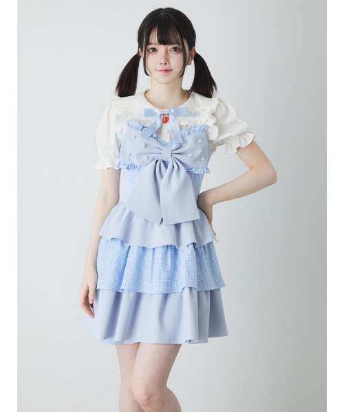 Ank Rouge リボンティアードワンピース ブルー Ank Rouge（アンクルージュ）の「リボンティアードコンビネゾン