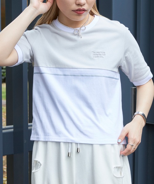 Firsthand(ファーストハンド)の「Firsthand/ファーストハンド オーガニックコットンリンガーカラーブロックTシャツ(Tシャツ/カットソー・レディース・ブラック/グレー/ネイビー・FREE)」の5枚目の写真