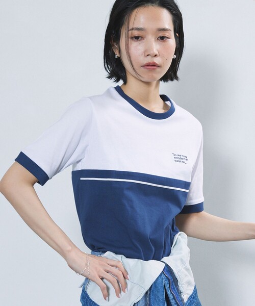 Firsthand(ファーストハンド)の「Firsthand/ファーストハンド オーガニックコットンリンガーカラーブロックTシャツ(Tシャツ/カットソー・レディース・ブラック/グレー/ネイビー・FREE)」の16枚目の写真