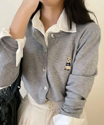 くまちゃんロゴ 刺繍 ニットカーディガン レディース