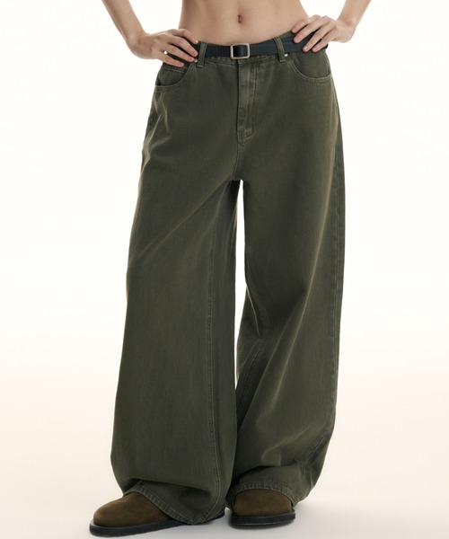 TGNS（ツーガンズ）の「ストリートファッション TGNS ツーガンズ Clean Casual Basic Jeans カジュアルパンツ デニムパンツ ジーンズ ジーパン ベーシックパンツ ワイドパンツ ワイドデニムパンツ オーバーサイズ 長ズボン ストリートブランド Y2K（デニムパンツ・メンズ・ダークグリーン/グレー・S/M）」の2枚目の写真