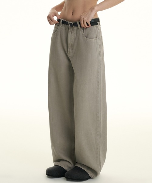 TGNS（ツーガンズ）の「ストリートファッション TGNS ツーガンズ Clean Casual Basic Jeans カジュアルパンツ デニムパンツ ジーンズ ジーパン ベーシックパンツ ワイドパンツ ワイドデニムパンツ オーバーサイズ 長ズボン ストリートブランド Y2K（デニムパンツ・メンズ・ダークグリーン/グレー・S/M）」の4枚目の写真