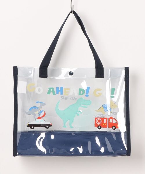 SLAP SLIP（スラップスリップ）の「恐竜プリントフリル持ち手リボン付きキラキラスイムバッグ（スイムグッズ・キッズ・ネイビー/パープル系その他/グリーン/ホワイト系その他2・FREE）」の4枚目の写真