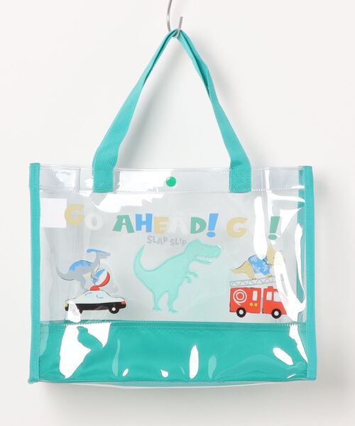 SLAP SLIP（スラップスリップ）の「恐竜プリントフリル持ち手リボン付きキラキラスイムバッグ（スイムグッズ・キッズ・ネイビー/パープル系その他/グリーン/ホワイト系その他2・FREE）」の3枚目の写真