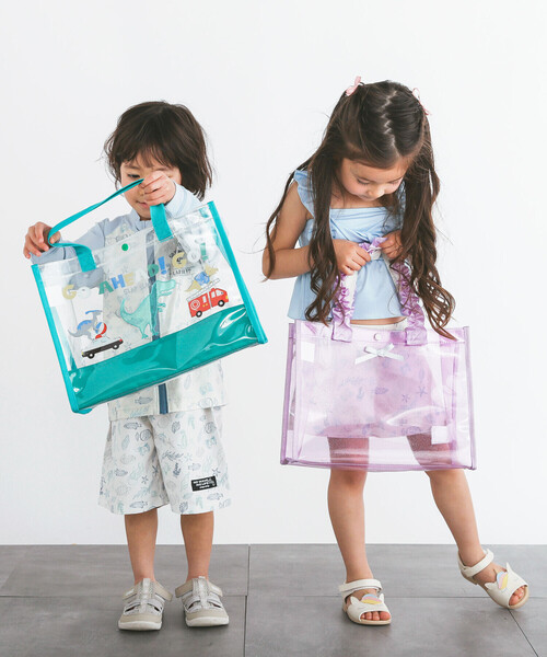 SLAP SLIP（スラップスリップ）の「恐竜プリントフリル持ち手リボン付きキラキラスイムバッグ（スイムグッズ・キッズ・ネイビー/パープル系その他/グリーン/ホワイト系その他2・FREE）」の5枚目の写真