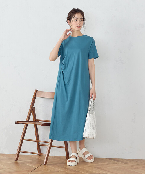 COMME CA ISM(コムサイズム)の「綿100% アシンメトリーデザイン Tワンピース(ワンピース・レディース・モカ/ライトグレー/ターコイズブルー/ブラック・MEDIUM/LARGE)」の12枚目の写真