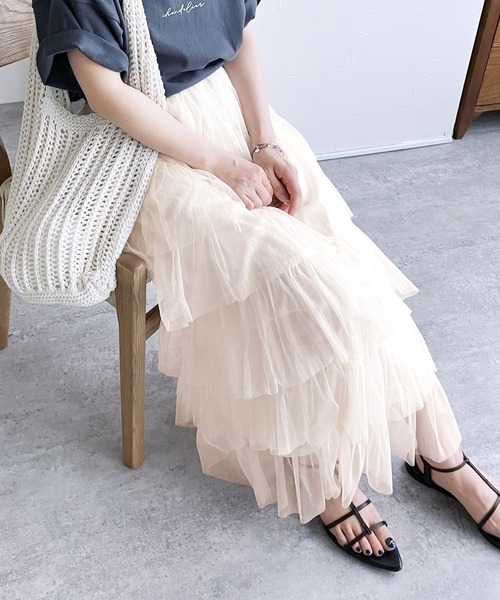 reca(レカ)の「【ZOZOTOWN限定】段々ティアードラメチュールスカート(スカート・レディース・ブラック/アイボリー・FREE)」の6枚目の写真