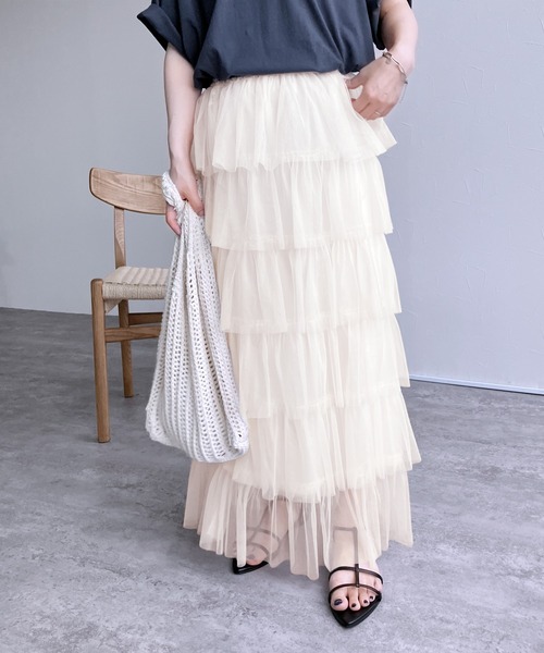 reca(レカ)の「【ZOZOTOWN限定】段々ティアードラメチュールスカート(スカート・レディース・ブラック/アイボリー・FREE)」の3枚目の写真