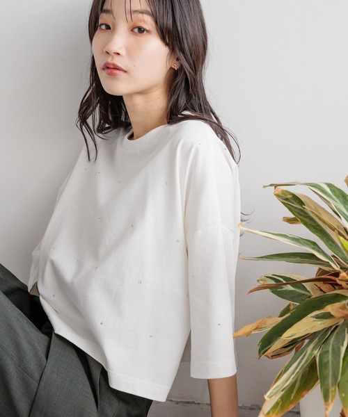 LOWRYS FARM（ローリーズファーム）の「ビジューワイドＴシャツ　120612（Tシャツ/カットソー・レディース・オフホワイト/ブラック・FREE）」の5枚目の写真