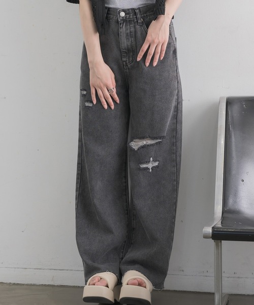 RETRO GIRL(レトロガール)の「アソートデニムPT(デニムパンツ・レディース・ケミカルウォッシュ/ダークブルー/ブルー系その他5/ブラック・FREE)」の2枚目の写真