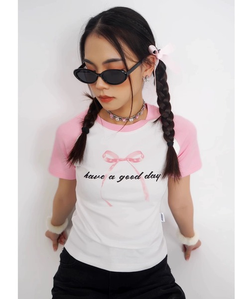 A'GEM9(エージェムナイン)の「A'GEM/9 × .kom 『CORYSTUDIO/コリースタジオ』リボンラグランカットソー(Tシャツ/カットソー・レディース・ピンク・FREE)」の9枚目の写真