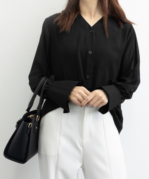 Miniministore(ミニミニストア)の「シフォンブラウス 通勤シースルートップス(シャツ/ブラウス・レディース・ブラック/ダークグリーン/カーキブラウン/ワインレッド・L/M)」の8枚目の写真