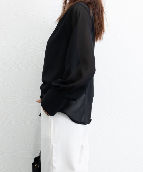Miniministore(ミニミニストア)の「シフォンブラウス 通勤シースルートップス(シャツ/ブラウス・レディース・ブラック/ダークグリーン/カーキブラウン/ワインレッド・L/M)」の10枚目の写真