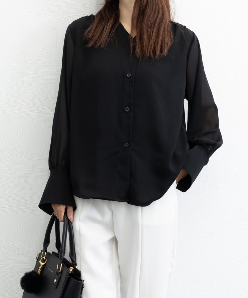 Miniministore(ミニミニストア)の「シフォンブラウス 通勤シースルートップス(シャツ/ブラウス・レディース・ブラック/ダークグリーン/カーキブラウン/ワインレッド・L/M)」の15枚目の写真