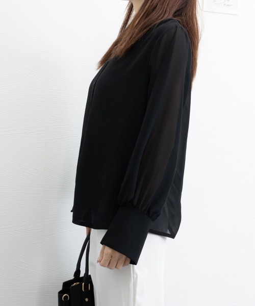 Miniministore(ミニミニストア)の「シフォンブラウス 通勤シースルートップス(シャツ/ブラウス・レディース・ブラック/ダークグリーン/カーキブラウン/ワインレッド・L/M)」の16枚目の写真