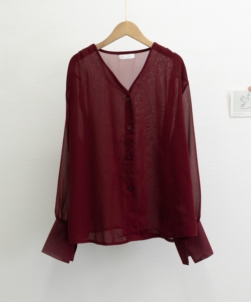 Miniministore(ミニミニストア)の「シフォンブラウス 通勤シースルートップス(シャツ/ブラウス・レディース・ブラック/ダークグリーン/カーキブラウン/ワインレッド・L/M)」の18枚目の写真