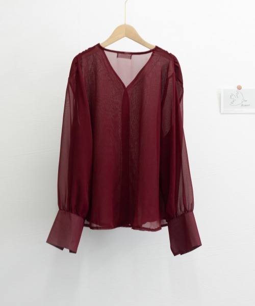 Miniministore(ミニミニストア)の「シフォンブラウス 通勤シースルートップス(シャツ/ブラウス・レディース・ブラック/ダークグリーン/カーキブラウン/ワインレッド・L/M)」の19枚目の写真