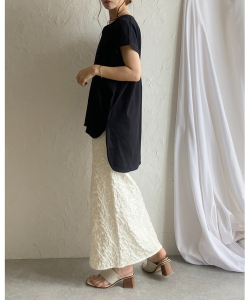 She's Closet(シーズクローゼット)の「綿コットン100%深Vネック/キーネック無地半袖Tシャツ(Tシャツ/カットソー・レディース・ブラック/アイボリー/グレー・FREE)」の20枚目の写真