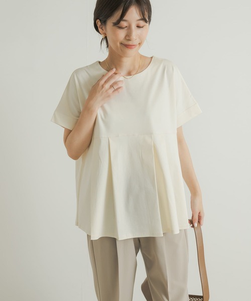 URBAN RESEARCH DOORS（アーバンリサーチドアーズ）の「シルケットコットンウエスト切替プルオーバー（Tシャツ/カットソー・レディース・グリーン/ブラック/オフホワイト・MEDIUM）」の6枚目の写真