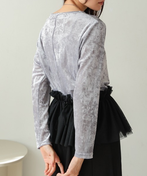 Bab（バブ）の「シアーベロアベーシックトップス（Tシャツ/カットソー・レディース・ベージュ/ライトグレー/グリーン/アイボリー/ブラック・FREE）」の4枚目の写真