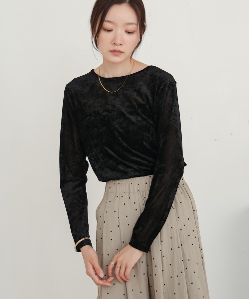 Bab（バブ）の「シアーベロアベーシックトップス（Tシャツ/カットソー・レディース・ベージュ/ライトグレー/グリーン/アイボリー/ブラック・FREE）」の13枚目の写真