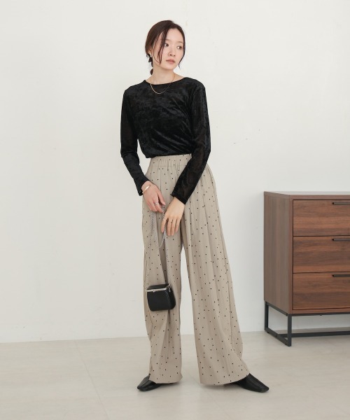 Bab（バブ）の「シアーベロアベーシックトップス（Tシャツ/カットソー・レディース・ベージュ/ライトグレー/グリーン/アイボリー/ブラック・FREE）」の14枚目の写真