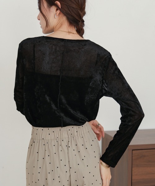 Bab（バブ）の「シアーベロアベーシックトップス（Tシャツ/カットソー・レディース・ベージュ/ライトグレー/グリーン/アイボリー/ブラック・FREE）」の18枚目の写真