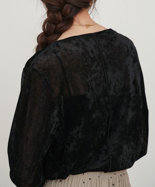 Bab（バブ）の「シアーベロアベーシックトップス（Tシャツ/カットソー・レディース・ベージュ/ライトグレー/グリーン/アイボリー/ブラック・FREE）」の20枚目の写真