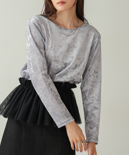 Bab（バブ）の「シアーベロアベーシックトップス（Tシャツ/カットソー・レディース・ベージュ/ライトグレー/グリーン/アイボリー/ブラック・FREE）」の21枚目の写真