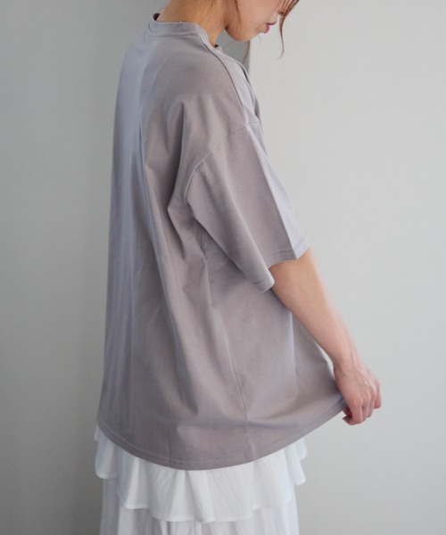 セール】箔プリント オーバーサイズサイドスリット半袖Tシャツ