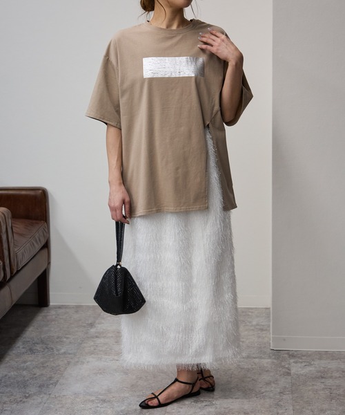 TODAYFUL - k　todayful tシャツ　ariesmirageトレンチ セール】箔プリント オーバーサイズサイドスリット半袖Tシャツ