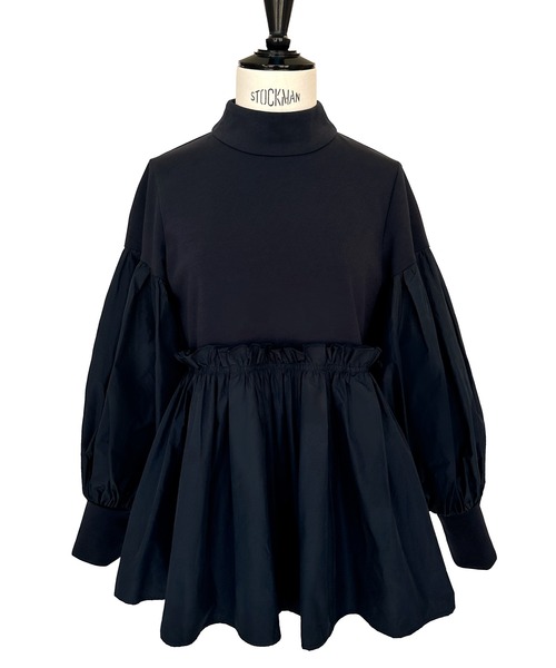 洗える ｜ 異素材 フリル ペプラム ボリュースリーブ TOPS