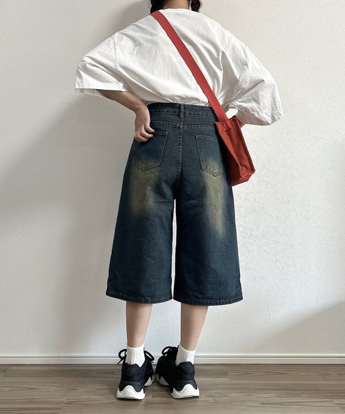 Cham.（チャム）の「ヴィンテージデニムワイドハーフパンツ（デニムパンツ・レディース・ブルー・M/S/L）」の8枚目の写真