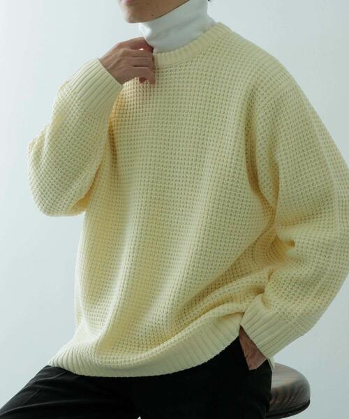 【ABYTS】クルーネックワッフルニット ブラック サイズ2 セール】ワッフル編み クルーネックニット（ニット/セーター）｜ITEMS