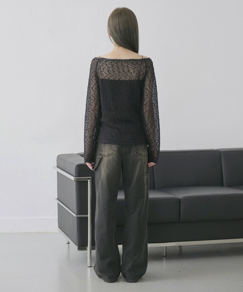 UNE MANSION（ユヌマンション）の「【UNE ORIGINAL】ポップコーン2WAYリボンシースルーニット（ニット/セーター・レディース・ピンク/カーキ/ブラック/ホワイト/ベージュ・FREE）」の20枚目の写真