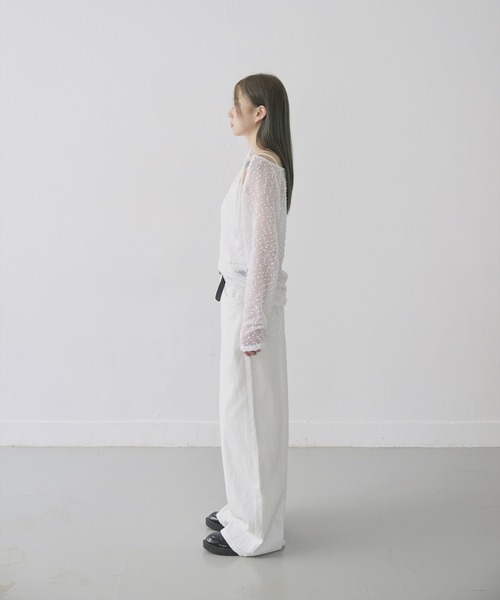 UNE MANSION（ユヌマンション）の「【UNE ORIGINAL】ポップコーン2WAYリボンシースルーニット（ニット/セーター・レディース・ピンク/カーキ/ブラック/ホワイト/ベージュ・FREE）」の7枚目の写真