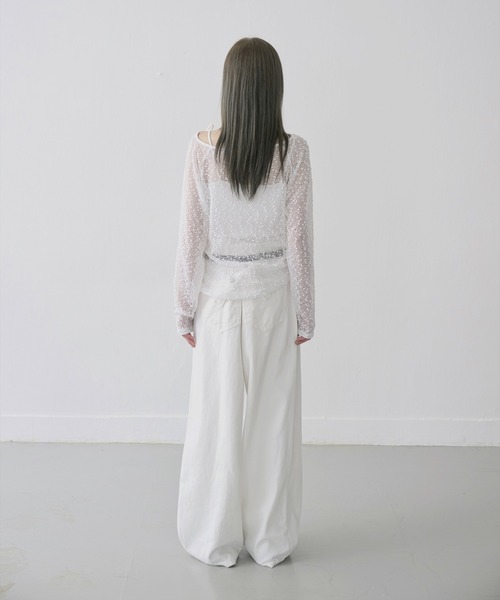 UNE MANSION（ユヌマンション）の「【UNE ORIGINAL】ポップコーン2WAYリボンシースルーニット（ニット/セーター・レディース・ピンク/カーキ/ブラック/ホワイト/ベージュ・FREE）」の8枚目の写真