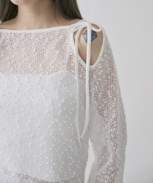 UNE MANSION（ユヌマンション）の「【UNE ORIGINAL】ポップコーン2WAYリボンシースルーニット（ニット/セーター・レディース・ピンク/カーキ/ブラック/ホワイト/ベージュ・FREE）」の11枚目の写真