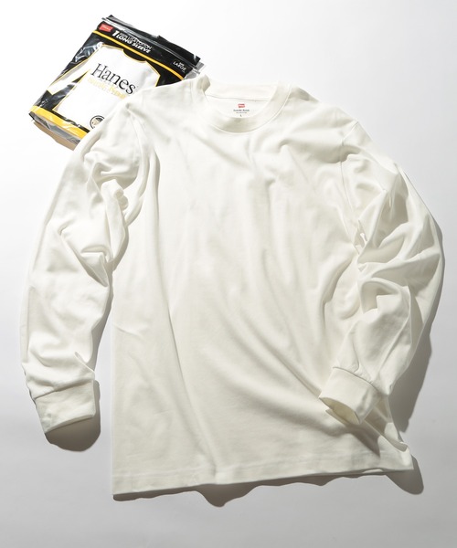 HANES(ヘインズ)の「【Hanes】Suede Knit スエードニット クルーネックロングスリーブ HM4-A204(Tシャツ/カットソー・メンズ・ホワイト/ブラック・M/L/XL)」の2枚目の写真